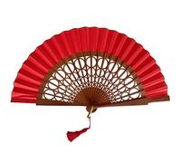 Komencu Éventail Espagnol Artisanal - Blanc - 100% Coton et Bois de Sipo - Éventail Moderne et Élégant - Grand Éventail pour Femme et Mariée (Rouge Sphère)