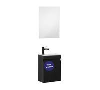 Kometmöbel Ensemble de lavabo pour WC invités 40 cm Pré-assemblé Petit lavabo avec meuble (Noir 40cm, Avec robinet noir + Miroir)