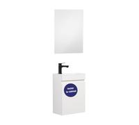 Kometmöbel Ensemble WC invités avec lavabo 40 cm Pré-assemblé Petit lavabo avec meuble de rangement (Blanc 40cm, Avec robinet Noir + Miroir)