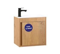 Kometmöbel Meuble Lave-Mains 50cm Lavabo déjà monté Chêne Robinet Noir | Déjà monté, Porte à fermeture douce, Suspendu au mur, Gain de place, Pour salle de bain d'invités et WC, Design moderne