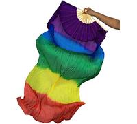 KOMEYA Folding Fan,Feather Fan,Bamboo Fans,2 Pcs 180 cm/70.8 inches Belly Dance Dancing Silk Bamboo Fans Art Colorful#02 (Color : Rainbow 2)