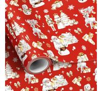 Komforbaa Rouleau de papier cadeau de Noël, 43,2 cm × 10 m, 47 m², rouge | Papier cadeau de Père Noël Casse-noisette blanc doré pour décoration de festival, fête de Noël, vacances