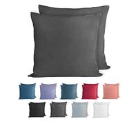 Komfortec 100% Coton Jersey Taie d'oreiller - Lot de 2-40x40 cm, Oreiller 150 g/m², Housse de Coussin, Anthracite