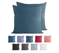 Komfortec 100% Coton Jersey Taie d'oreiller - Lot de 2-40x40 cm, Oreiller 150 g/m², Housse de Coussin, Bleu pétrole