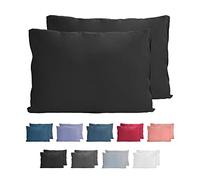 Komfortec 100% Coton Jersey Taie d'oreiller - Lot de 2-40x60 cm, Oreiller 150 g/m², Housse de Coussin, Noir