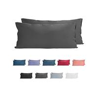 Komfortec 100% Coton Jersey Taie d'oreiller - Lot de 2-40x80 cm, Oreiller 150 g/m², Housse de Coussin, Anthracite