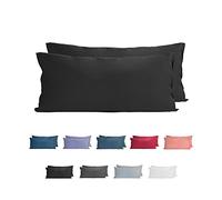 Komfortec 100% Coton Jersey Taie d'oreiller - Lot de 2-40x80 cm, Oreiller 150 g/m², Housse de Coussin, Noir