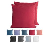Komfortec 100% Coton Jersey Taie d'oreiller - Lot de 2-80x80 cm, Oreiller 150 g/m², Housse de Coussin, Aurore Rouge