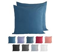 Komfortec 100% Coton Jersey Taie d'oreiller - Lot de 2-80x80 cm, Oreiller 150 g/m², Housse de Coussin, Bleu pétrole