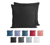 Komfortec 100% Coton Jersey Taie d'oreiller - Lot de 2-80x80 cm, Oreiller 150 g/m², Housse de Coussin, Noir