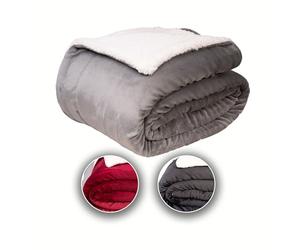 Komfortec Couverture Douillette 220 x 240 cm - en Polaire Moelleuse et Moelleuse - Certifiée Oeko-Tex - Chaude - Sherpa - pour canapé - Épaisse - Gris