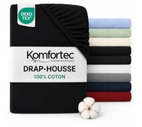 Komfortec Drap-Housse en Jersey 100% Coton - 180 x 200 cm - 135 g/m² - Doux, Respirant et Doux pour la Peau - avec Bord élastique - Certifié Oeko-Tex - pour sommier tapissier, surmatelas et Matelas