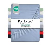 Komfortec - Drap-Housse en Jersey 180 x 200 cm, 100 pour Cent Coton, Bleu Clair