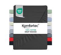 Komfortec Drap Housse Lit 140x200 cm - Jersey 100% Coton 135g/m² - Certifié Oeko-Tex - Bonnet 30 cm - Drap Lit avec Élastique pour Matelas Épais - Anthracite
