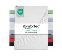 Komfortec Drap Housse Lit 140x200 cm - Jersey 100% Coton 135g/m² - Certifié Oeko-Tex - Bonnet 30 cm - Drap Lit avec Élastique pour Matelas Épais - Blanc