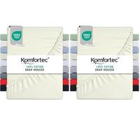 Komfortec Drap Housse Lit 140x200 cm - Jersey 100% Coton 135g/m² - Certifié Oeko-Tex - Bonnet 30 cm - Drap Lit avec Élastique pour Matelas Épais - Écru (Lot de 2)