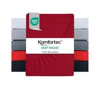 Komfortec Drap Housse Lit 160x200 cm - Microfibre Brossée Douce 90 g/m² - Bonnet 30 cm - Drap avec Élastique Tout Autour - Certifié Oeko-Tex - Respirant & Facile d’Entretien - Rouge