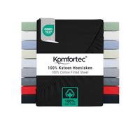 Komfortec Drap Housse Lit 200x200 cm - Jersey 100% Coton 135g/m² - Certifié Oeko-Tex - Bonnet 30 cm - Drap Lit avec Élastique pour Matelas Épais - Noir