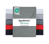 Komfortec Drap Housse Lit 200x200 cm - Microfibre Brossée Douce 90 g/m² - Bonnet 30 cm - Drap avec Élastique Tout Autour - Certifié Oeko-Tex - Respirant & Facile d’Entretien - Gris