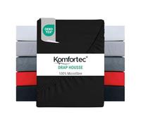 Komfortec Drap Housse Lit 200x200 cm - Microfibre Brossée Douce 90 g/m² - Bonnet 30 cm - Drap avec Élastique Tout Autour - Certifié Oeko-Tex - Respirant & Facile d’Entretien - Noir
