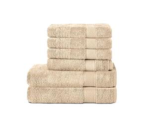 Komfortec Ensemble de Serviettes 6 Pièces, 100% Coton | 2 Serviettes de Bain 70x140 cm et 4 Serviettes de Toilette 50x100 cm, Beige