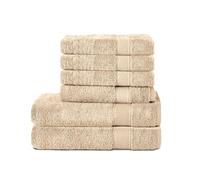 Komfortec Ensemble de Serviettes 6 Pièces, 2 Serviettes de Bain 70x140 cm et 4 Serviettes de Toilette 50x100 cm, Linge de Bain Coton Doux et Absorbant, Beige