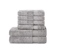 Komfortec Ensemble de Serviettes 6 Pièces, 2 Serviettes de Bain 70x140 cm et 4 Serviettes de Toilette 50x100 cm, Linge de Bain Coton Doux et Absorbant, Gris Argenté