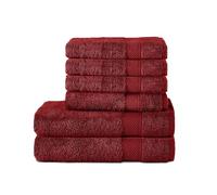 Komfortec Ensemble de Serviettes 6 Pièces, 2 Serviettes de Bain 70x140 cm et 4 Serviettes de Toilette 50x100 cm, Linge de Bain Coton Doux et Absorbant, Rouge Aurore