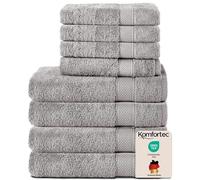 Komfortec Lot de 8 Serviettes 100% Coton 470 g/m², 4 Serviette de Bain 70x140 cm et 4 Essuie-Mains 50x100 cm, éponge Douce, Grande Taille, Gris Argenté