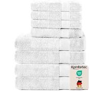 Komfortec Lot de 8 Serviettes 100% Coton 470 g/m², 4 Serviette de Bain 70x140 cm et 4 Essuie-Mains 50x100 cm, éponge Douce, Grande Taille, Blanc