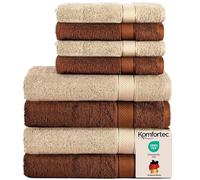 Komfortec Lot de 8 Serviettes 100% Coton 470 g/m², 4 Serviette de Bain 70x140 cm et 4 Essuie-Mains 50x100 cm, éponge Douce, Grande Taille, Marron/Beige