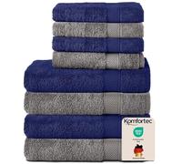 Komfortec Ensemble de Serviettes 8 Pièces - 4 Serviettes de Bain 70 x 140 cm et 4 Essuie-Mains 50 x 100 cm - 100% Coton - Anthracite/Bleu Marine