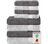 Komfortec Lot de 8 Serviettes 100% Coton, 4 Serviettes de Bain de 70 x 140 cm et 4 Serviettes de Toilette de 50 x 100 cm, éponge Douce, Grande Taille, Anthracite/Blanc