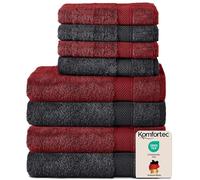 Komfortec Ensemble de Serviettes 8 Pièces, 4 Serviettes de Bain 70x140 cm et 4 Essuie-Mains 50x100 cm, 100% Coton, Noir/Rouge Aurore