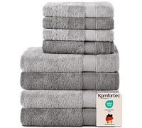 Komfortec Lot de 8 Serviettes 100% Coton, 4 Serviettes de Bain de 70 x 140 cm et 4 Serviettes de Toilette de 50 x 100 cm, éponge Douce, Grande Taille, Anthracite/argenté