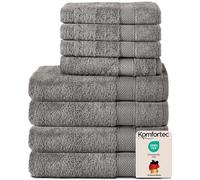 Komfortec Lot de 8 Serviettes 100% Coton 470 g/m², 4 Serviette de Bain 70x140 cm et 4 Essuie-Mains 50x100 cm, éponge Douce, Grande Taille, Gris Anthracite