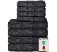 Komfortec Ensemble de Serviettes 8 Pièces, 4 Serviettes de Bain 70x140 cm et 4 Essuie-Mains 50x100 cm, 100% Coton, Noir