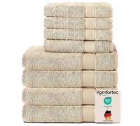 Komfortec Ensemble de Serviettes 8 Pièces, 4 Serviettes de Bain 70x140 cm et 4 Essuie-Mains 50x100 cm, 100% Coton, Beige