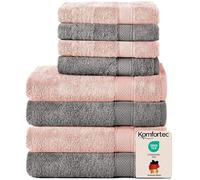 Komfortec Lot de 8 Serviettes 100% Coton 470 g/m², 4 Serviette de Bain 70x140 cm et 4 Essuie-Mains 50x100 cm, éponge Douce, Grande Taille, Gris Anthracite/Rose