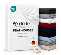 Komfortec Jersey Drap Housse 160x200 cm, 100% Coton - Blanc