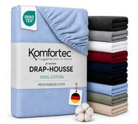 Komfortec Jersey Drap Housse 160x200 cm, 100% Coton - Bleu Clair