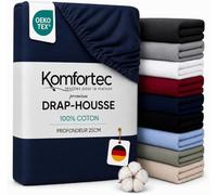 Komfortec Jersey Drap Housse 200x200 cm, 100% Coton - Bleu