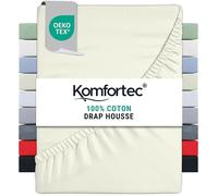 Komfortec Jersey Drap Housse 90x200 cm, 100% Coton, Ecru