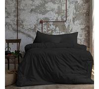 Komfortec Literie Premium Housse de Couette 3 pièces Super Douce 155x220 cm + 2 taies d'oreiller 40x80 cm, 100% Microfibre brossée, Noir