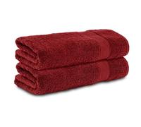 Komfortec Lot de 2 Serviettes 50x100 cm, 100% Coton, Douces et Absorbantes, Serviettes de Toilette, Rouge Aurore