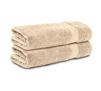 Komfortec Lot de 2 Serviettes de Bain 70x140 cm, 100% Coton, Douces et Très Absorbantes, Grande Taille, Beige