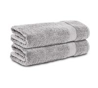 Komfortec Lot de 2 Serviettes de Bain 70x140 cm, 100% Coton, Douces et Très Absorbantes, Grande Taille, Gris Argenté