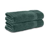 Komfortec Lot de 2 Serviettes de Bain 70x140 cm, 100% Coton, Douces et Très Absorbantes, Grande Taille, Vert Foncé