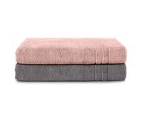 Komfortec Lot de 2 Serviettes de Sauna - 70 x 200 cm - 100% Coton - Serviette de Sauna XXL - Doux, Grande - Éponge - Séchage Rapide - Anthracite/Rose