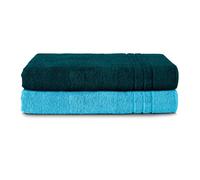 Komfortec Lot de 2 Serviettes de Sauna 80 x 200 cm 100% Coton XXL - Grandes Serviettes de Sauna Douces, à séchage Rapide, Petrole/Turquoise